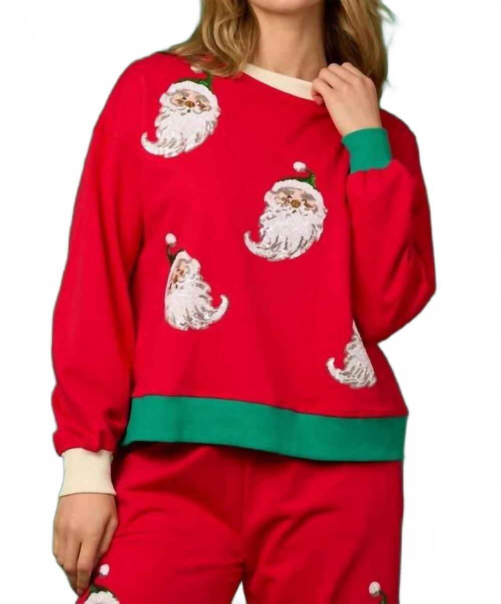 NEW FANTASTIC FAWN sequin santa christmas sweatshirt in red and green